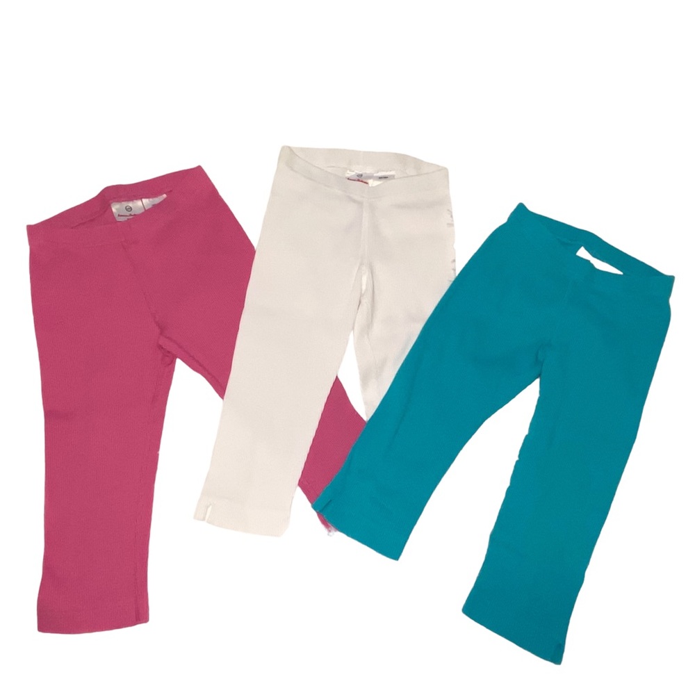 Hanna Andersson 3 Pair Of White,Pink&Turquoise Crop Girls Leggings Sz 120(6-7)